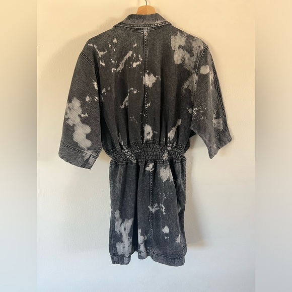 NWT Retrofete Carla Hematite Splatter Acid Wash Denim Full Zip Dress Size Large - Picture 9 of 11